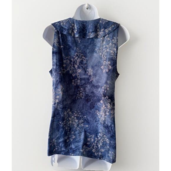 VTG Womens Y2K Ruffle Shimmer Top L Blue Tiered Fairy Whimsical Feminine Floral - Picture 2 of 13